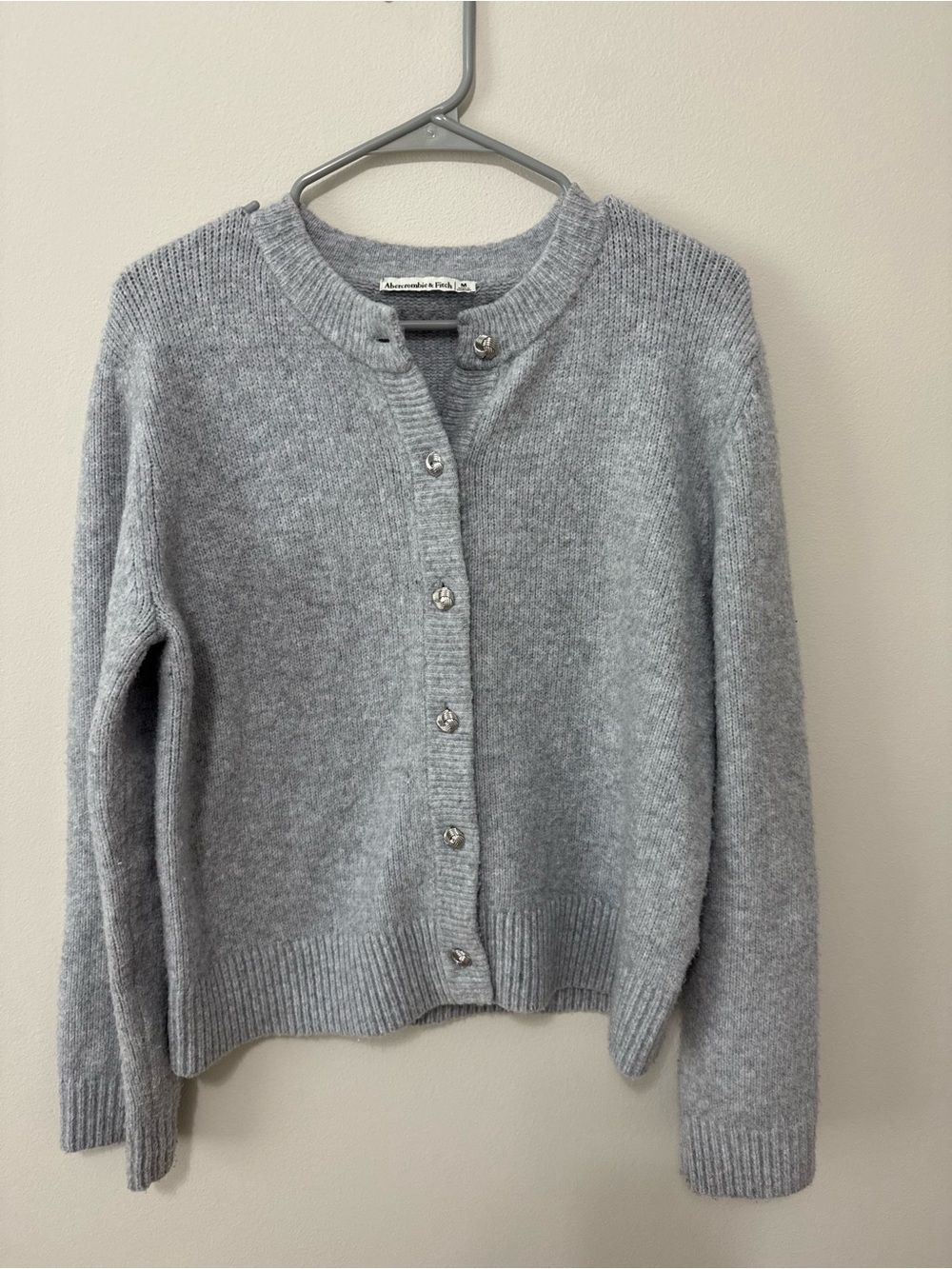 Abercrombie & Fitch Light Gray Button-Front Knit Cardigan
